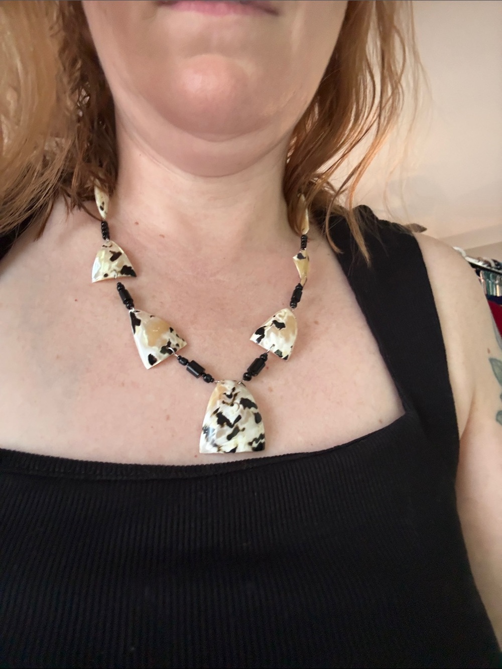 Vintage Cream and Black Geometric Pendant Necklace